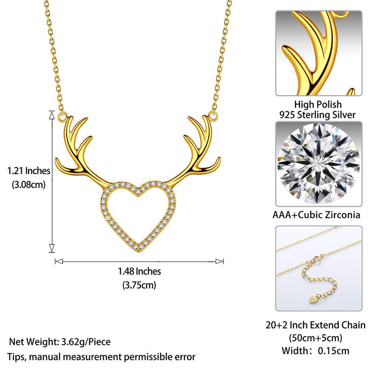925 Sterling Silver Antler Heart Pendant Necklace