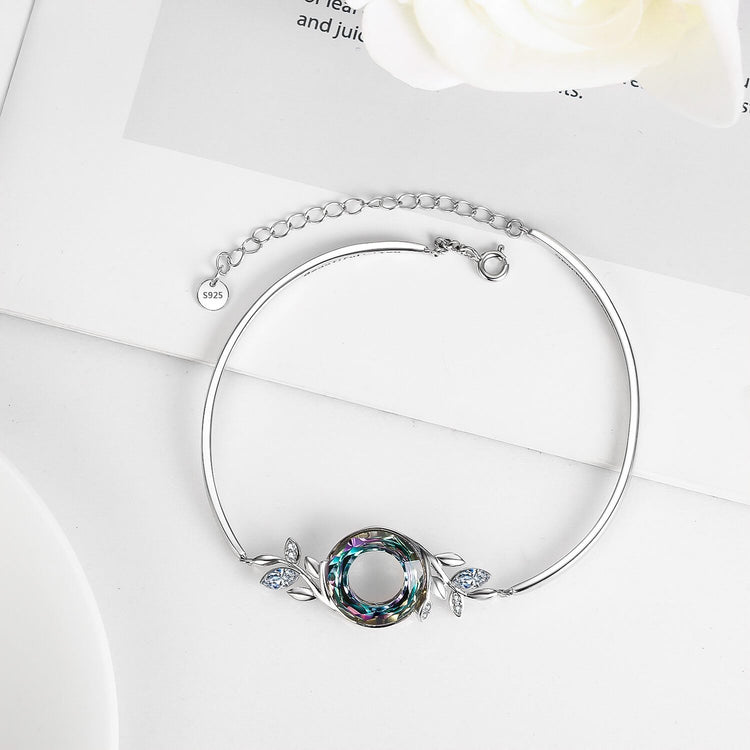 925 Sterling Silber Verstellbare Blätter Armband mit Kristall