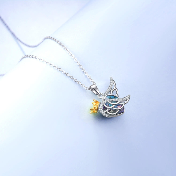 925 Sterling Silver Angel Wing Necklace Guardian Angel Jewelry Heart Purple Swarovski Crystal Pendant - onlyone