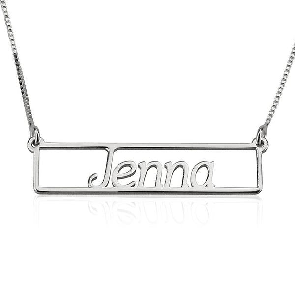 925 Sterling Silver Cut Out Engraved Bar Name Necklace Nameplate Necklace - onlyone