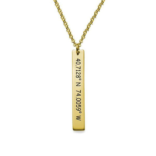 925 Sterling Silver Engraved Vertical Coordinate Bar Name Necklace Nameplate Necklace, Custom Latitude and Longitude Necklace - onlyone
