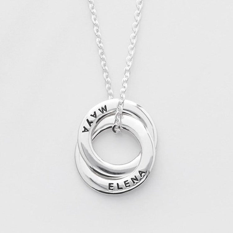 925 Sterling Silver Engraved 2 Russian Rings Custom Name Necklace Gift Nameplate Necklace - onlyone