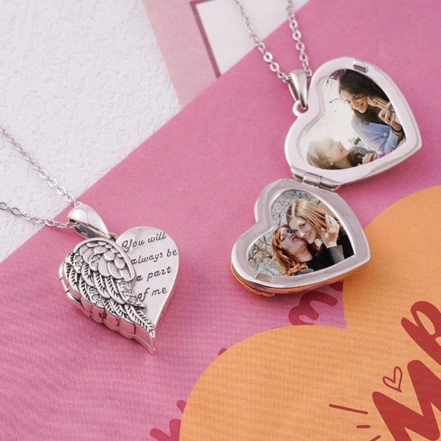 925 Sterling Silver Angel Wing Heart Photo Locket Necklace, You Will Always Be a Part Of Me