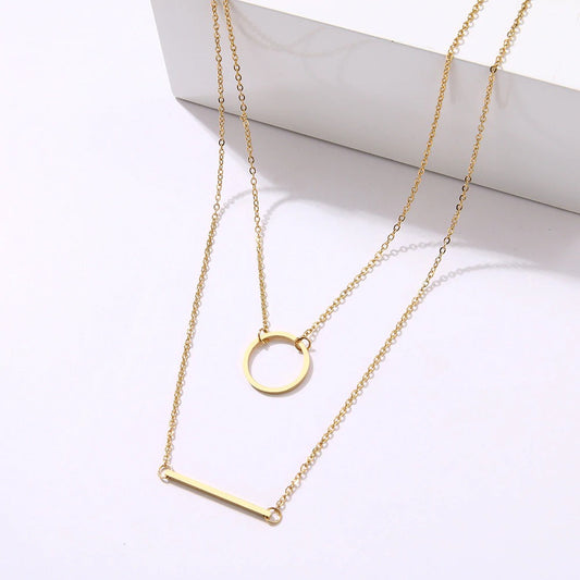 925 Sterling Silver Circle 3D Bar Double Layer Necklace, Delicate Layered Necklace For Woman
