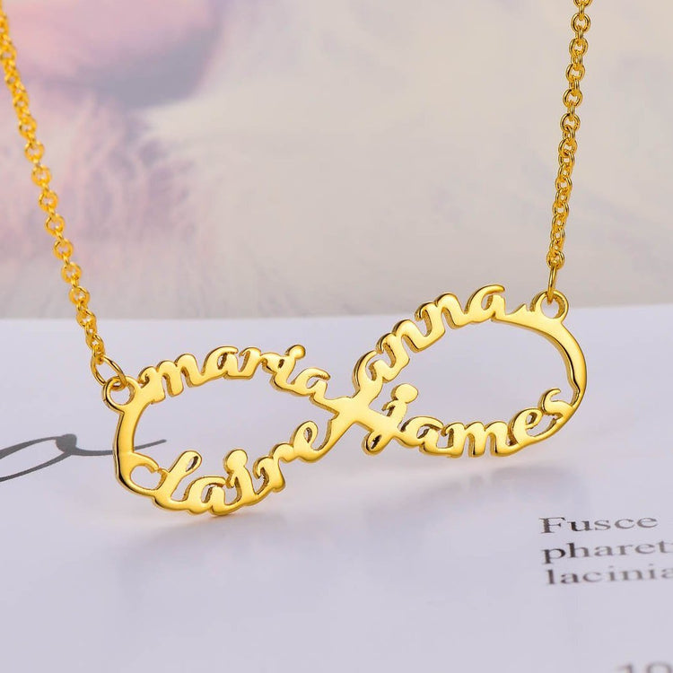 925 Sterling Silver Infinity 4 Names Necklace Nameplate Necklace - onlyone