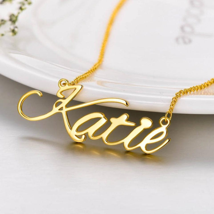 925 Sterling Silver Custom Katie Name Necklace Nameplate Necklace - onlyone