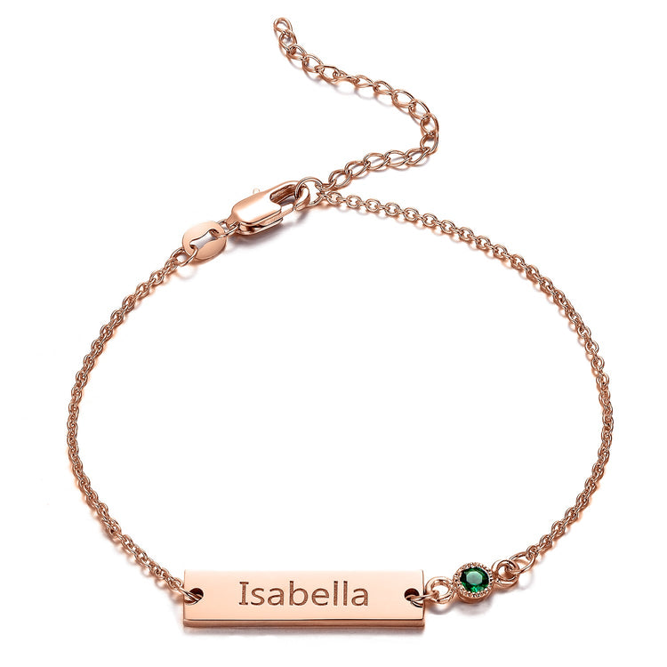 925 Sterling Silver Personalized Bezel Set Birthstone Engraved Bracelet 6�7.5�- onlyone