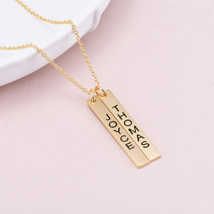 925 Sterling Silver Engraved Vertical Bar Name Necklace Nameplate Necklace