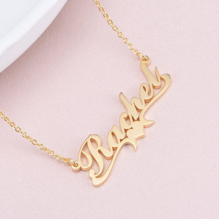 925 Sterling Silver Rachel Style Heart Name Necklace Nameplate Necklace - onlyone