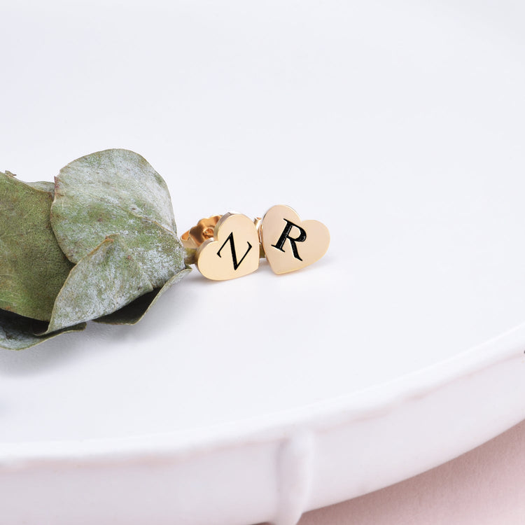 925 Sterling Silver Personalized Engraved Hearts Stud Earrings - onlyone