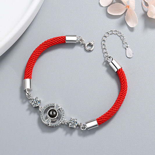 Personality Round Photo Projection Red Braided Bracelet with Diamonds