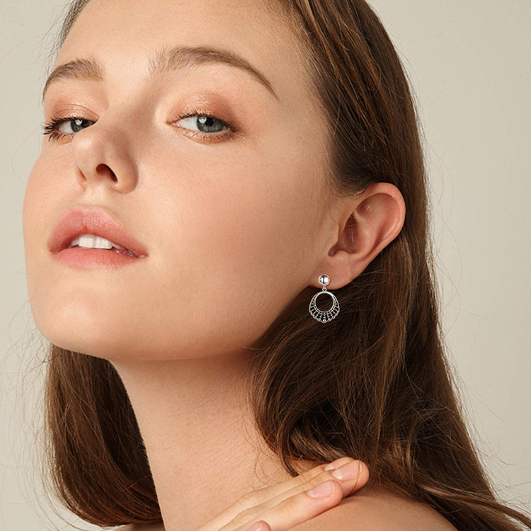 925 Sterling Silver Dangle Drop Dissent Collar Earrings