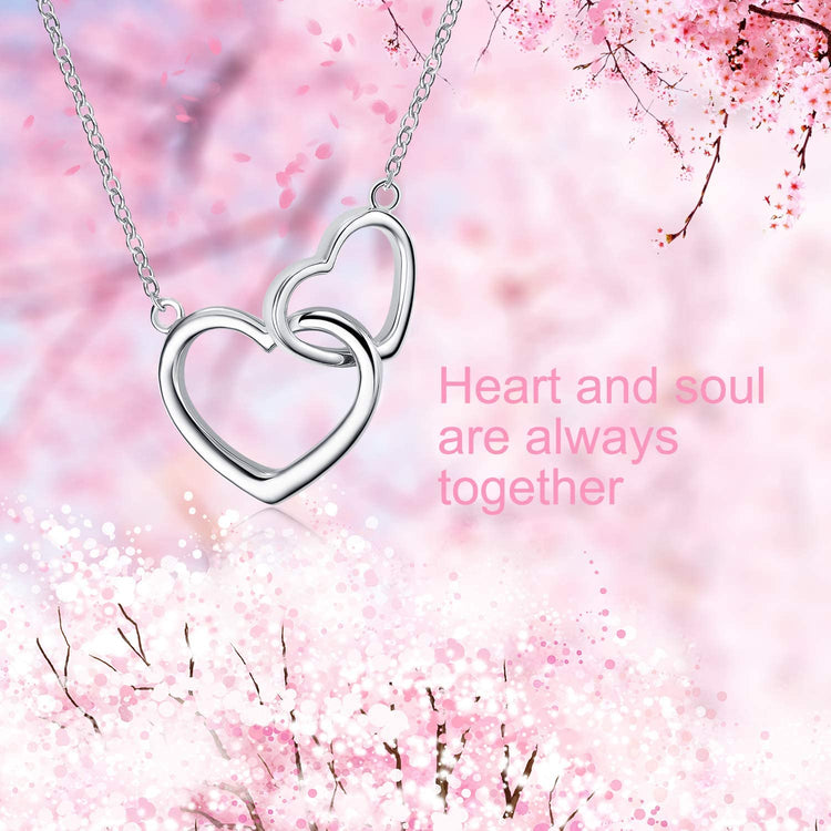 925 Sterling Silver Interlocked Double Hearts Love Entwined Necklace