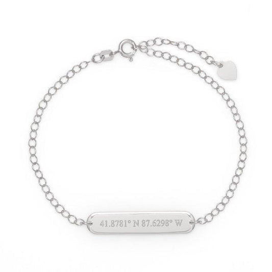 925 Sterling Silver Personalized Coordinate Oval Name Bar Bracelet 6�7.5�Nameplate Bracelet - onlyone