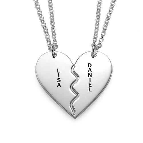 925 Sterling Silver Breakable Engraved Heart Name Necklace Set BFF Necklace Nameplate Necklace Gift For Girlfriend Gift For Her - onlyone