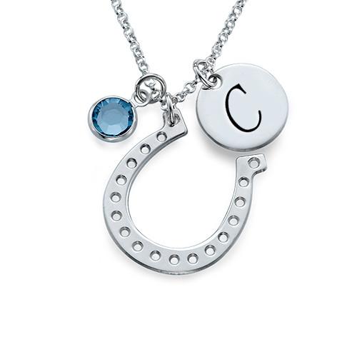 925 Sterling Silver Horseshoe Stirrup Coin Engraved Initial Necklace - onlyone