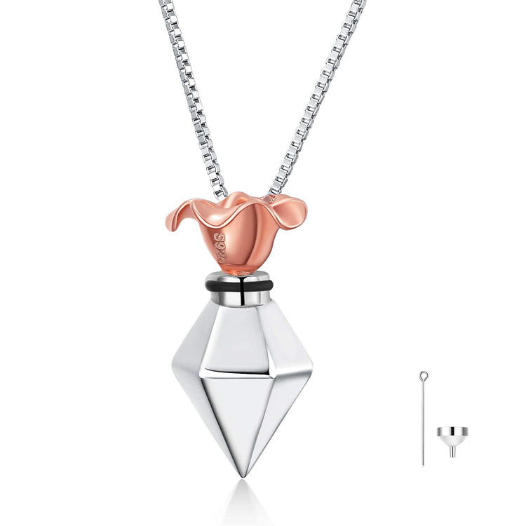 925 Sterling Silver Rose Flower Urn Necklace