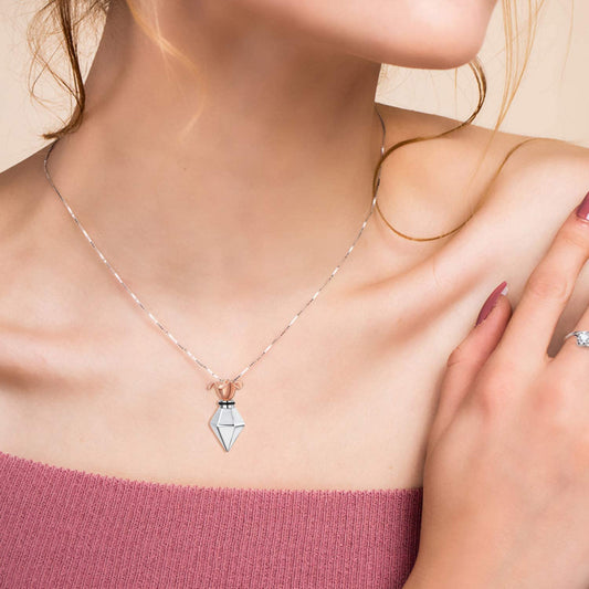 925 Sterling Silver Rose Flower Urn Necklace