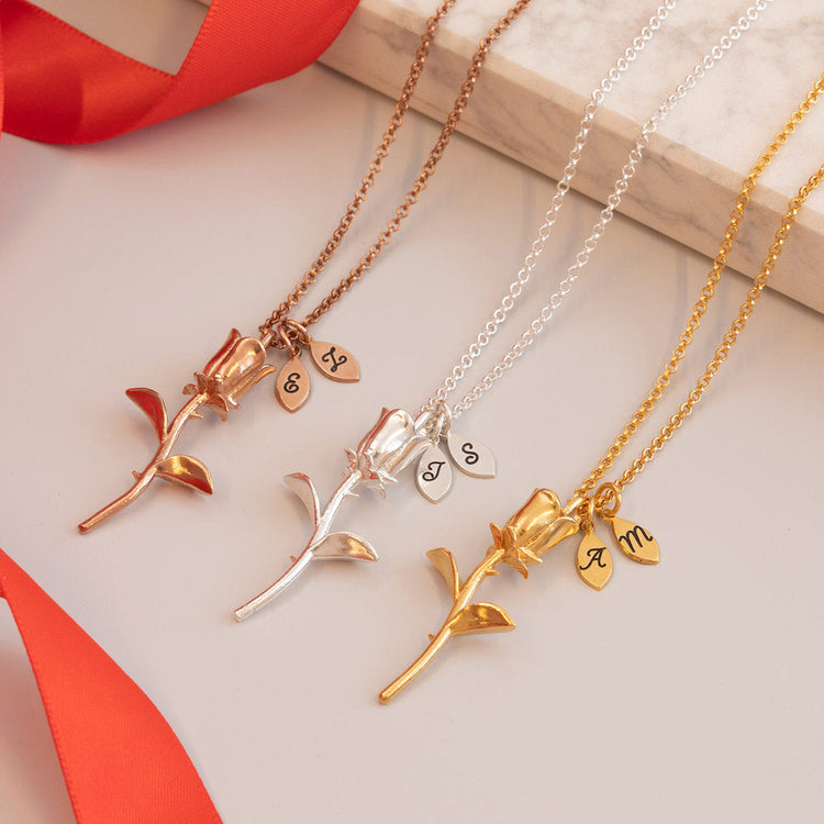 925 Sterling Silver Eternal Rose Necklace Customizable Letter Necklace - onlyone