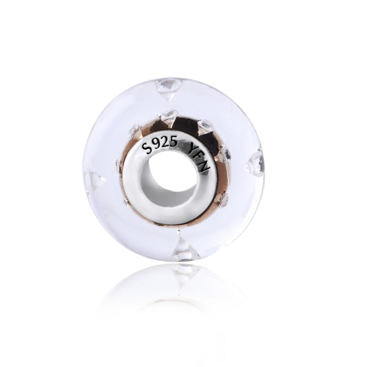925 Sterling Silver Brown Built-in Diamond Glass Charm for Bracelet and Necklace - onlyone