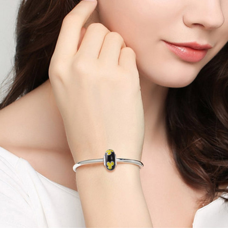 925 Sterling Silver Yellow Flower Black Glass Charm for Bracelet and Necklace - onlyone