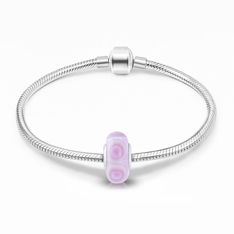 Pink Flowers Glass Charm for Bracelet and Necklace in 925 Sterling Silver - onlyone