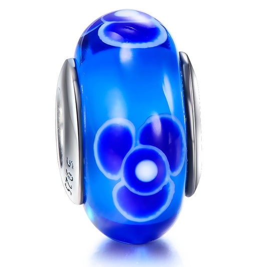 925 Sterling Silver Blue Flower Glass Charm for Bracelet and Necklace - onlyone