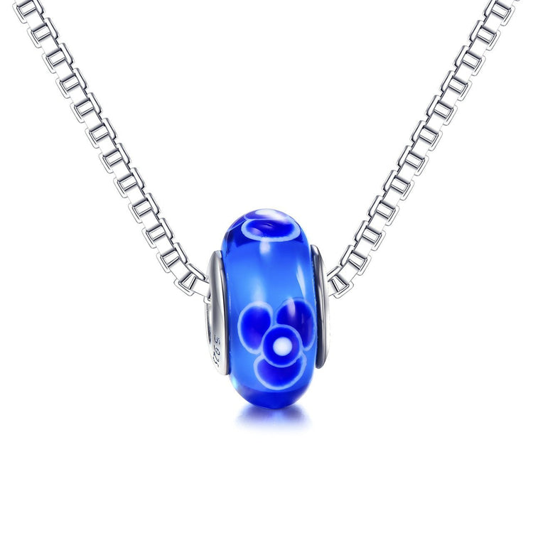 925 Sterling Silver Blue Flower Glass Charm for Bracelet and Necklace - onlyone