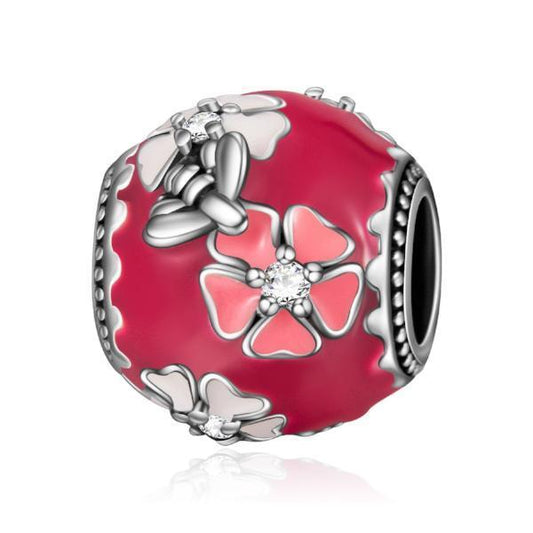 925 Sterling Silver Pink And White Flowers Charm Fit for Bracelet and Necklace - onlyone