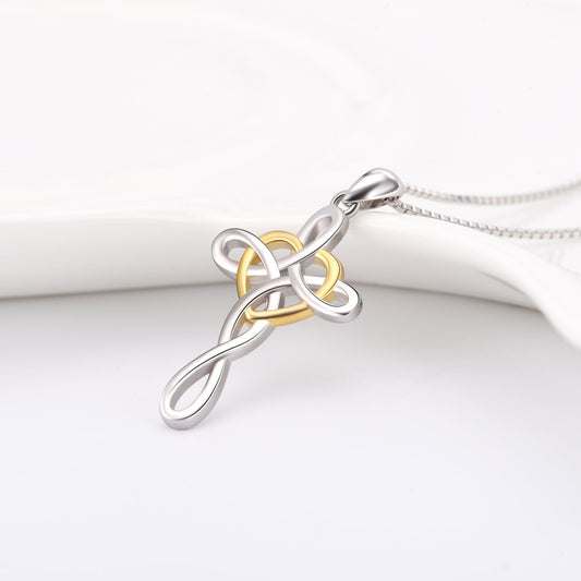 925 Sterling Silver Cross Necklace For Women Celtic Cross Infinity Heart Love Pendant Necklace - onlyone