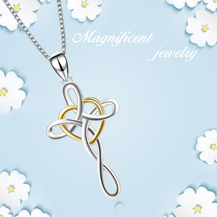 925 Sterling Silver Cross Necklace For Women Celtic Cross Infinity Heart Love Pendant Necklace - onlyone