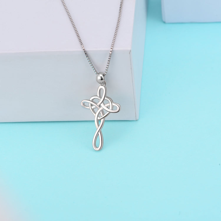 925 Sterling Silver Cross Necklace For Women Celtic Cross Infinity Heart Love Pendant Necklace - onlyone