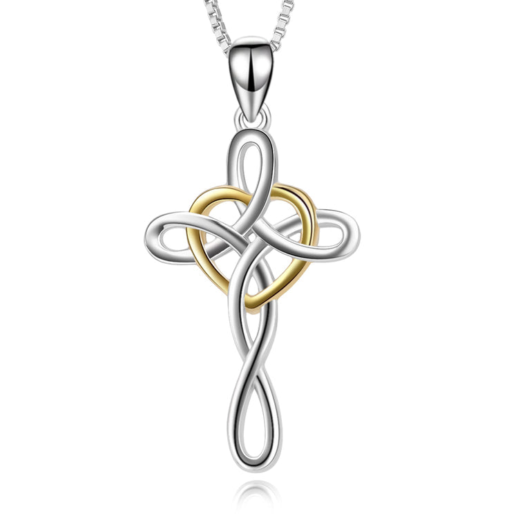 925 Sterling Silver Cross Necklace For Women Celtic Cross Infinity Heart Love Pendant Necklace - onlyone