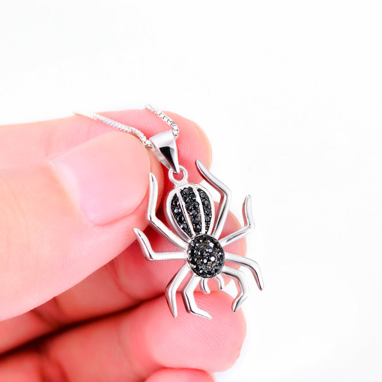925 Sterling Silver Halloween Black Spider Necklace - onlyone