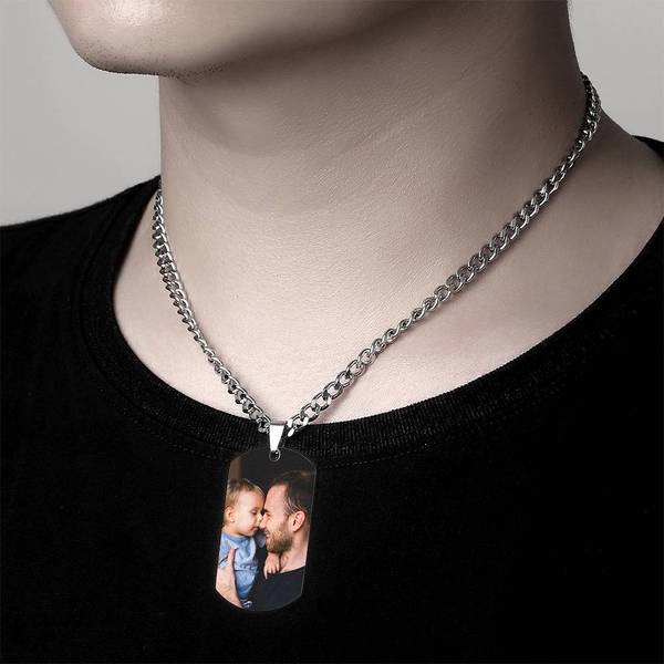 Custom Personalized Photo Engraved Necklace For Men