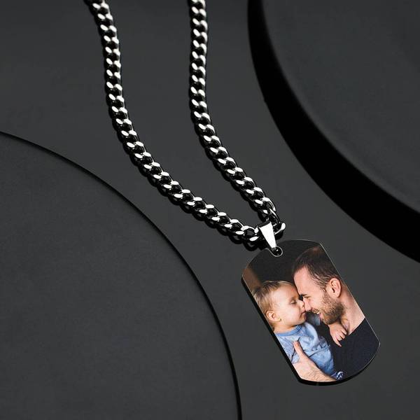 Custom Personalized Photo Engraved Necklace For Men