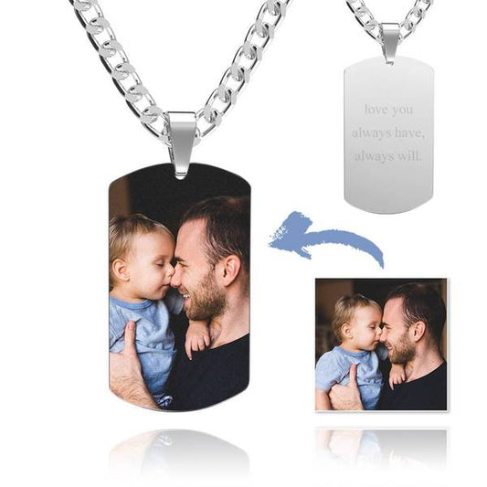 Custom Personalized Photo Engraved Necklace For Men
