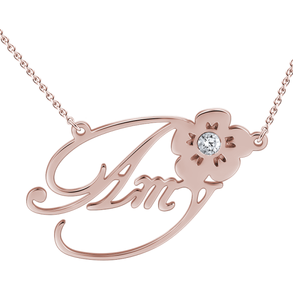 "Amy"Style 14k Gold Personalized Swarovski Inlay Name Necklace Adjustable Chain - onlyone