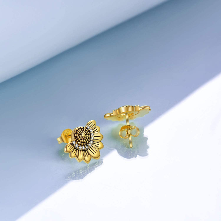 925 Sterling Silver Sunflower Stud Earrings With Zirconia