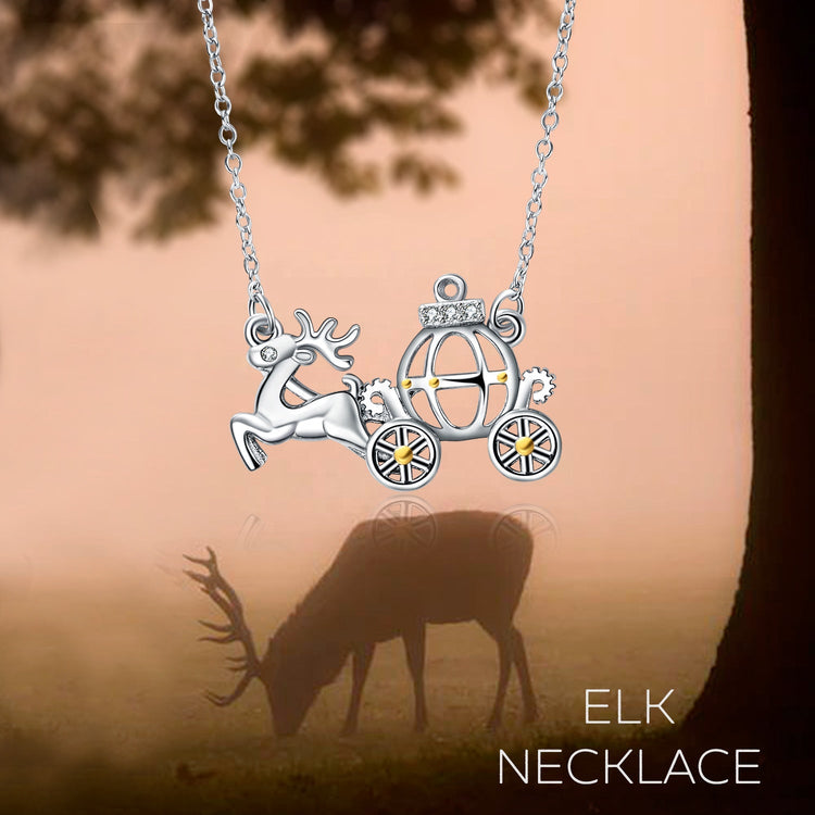 925 Sterling Silver Cinderella's Pumpkin Carriage with Deer Pendant Necklace