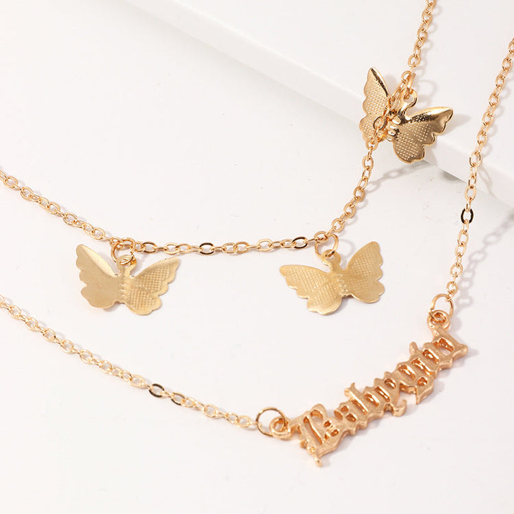 925 sterling silver butterfly double-layer customizable necklace - onlyone