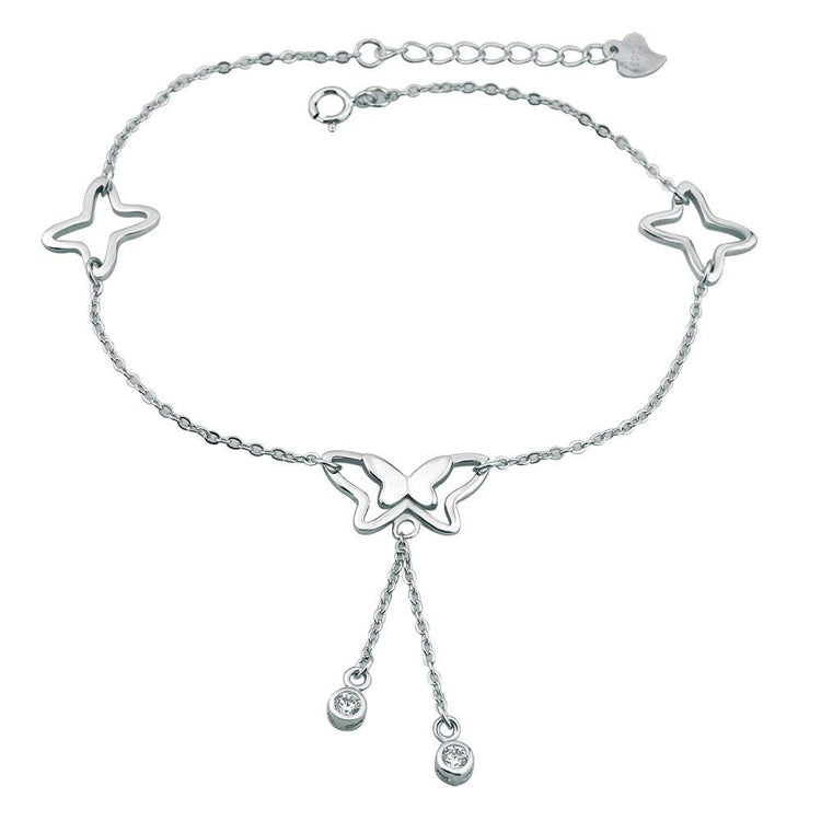 925 Sterling Silver Adjustable Butterfly Foot Bracelet Anklets for Girls - onlyone