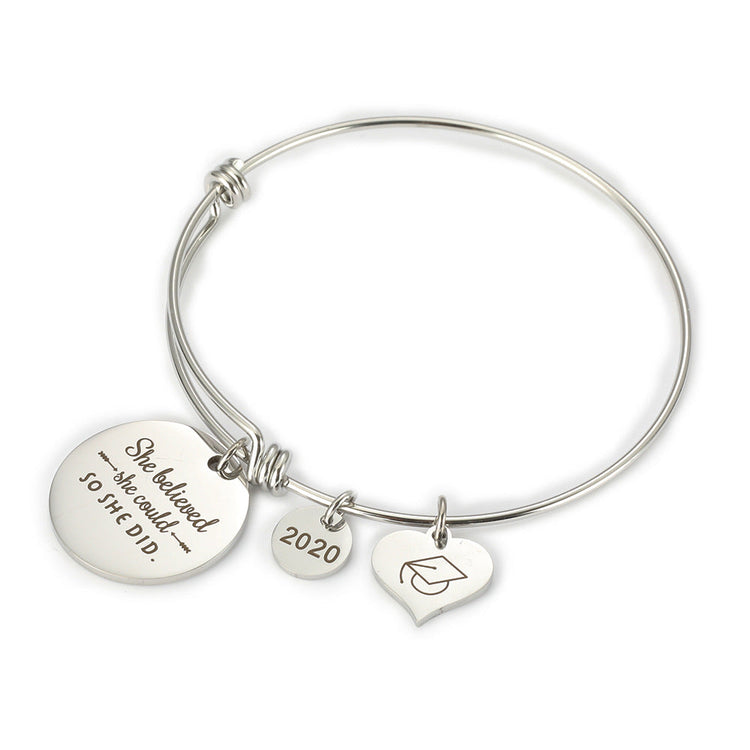 2020 Inspirational Graduation Bracelet with Graduation Grad Cap She Believed She Could So She Did - onlyone