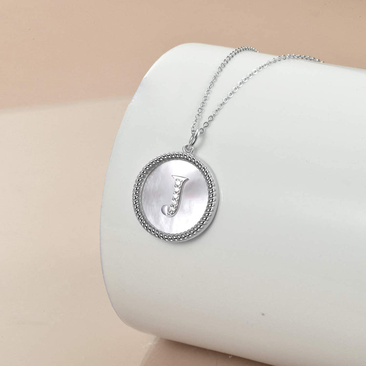 925 Sterling Silver Mother Of Pearl Initial Necklace