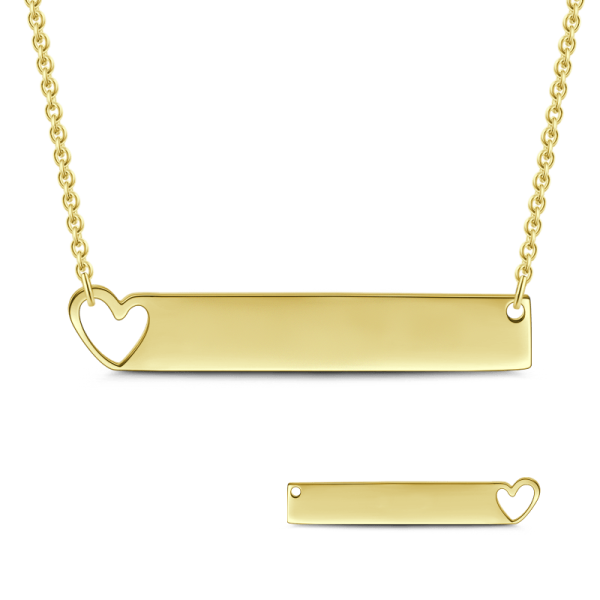 925 Sterling Silver Special Date Roman Numerals Engraved Bar Necklace With Hollow Heart - onlyone