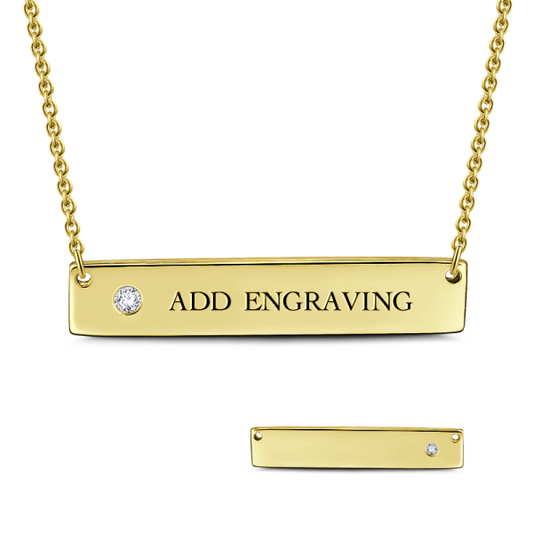 925 Sterling Silver Diamond Engraved Bar Name Necklace Nameplate Necklace - onlyone