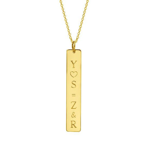 14K Gold Personalized Vertical Nameplate Necklace Adjustable 16" - 20" - onlyone