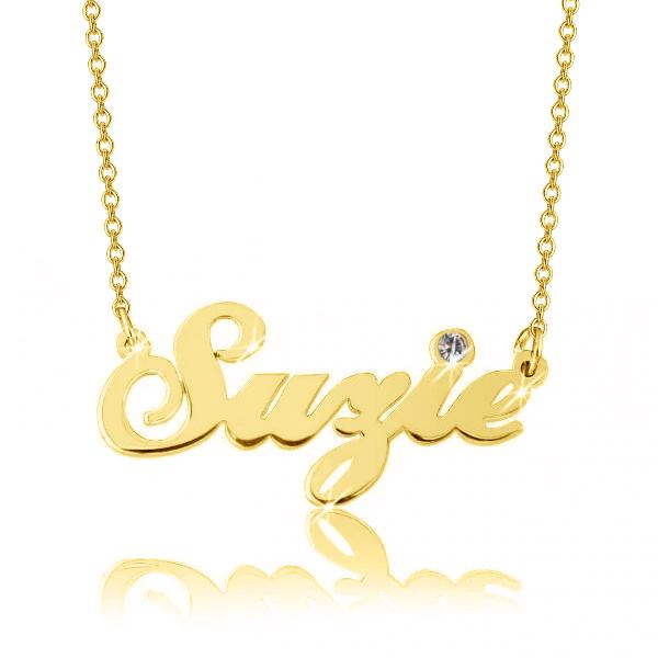 14K Gold Personalized Swarovski Name Necklace Adjustable 16" - 20" - onlyone