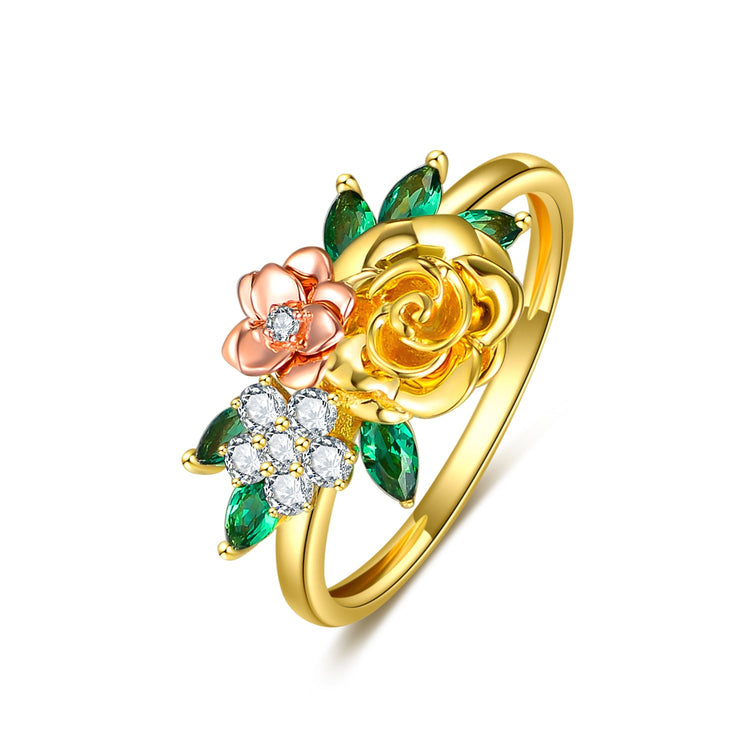 10K Gold Two-tone Moissanite Rose Rings with 5A Grade Cubic Zirconia