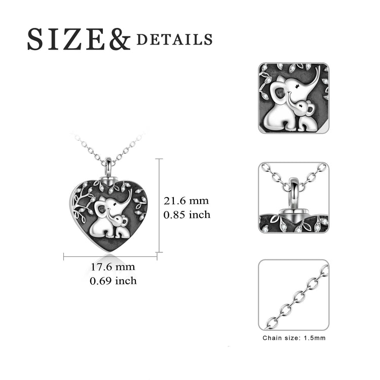 925 Sterling Silver Elephant Heart Urn Necklace for Ashes Cremation Jewelry for Ashes - onlyone